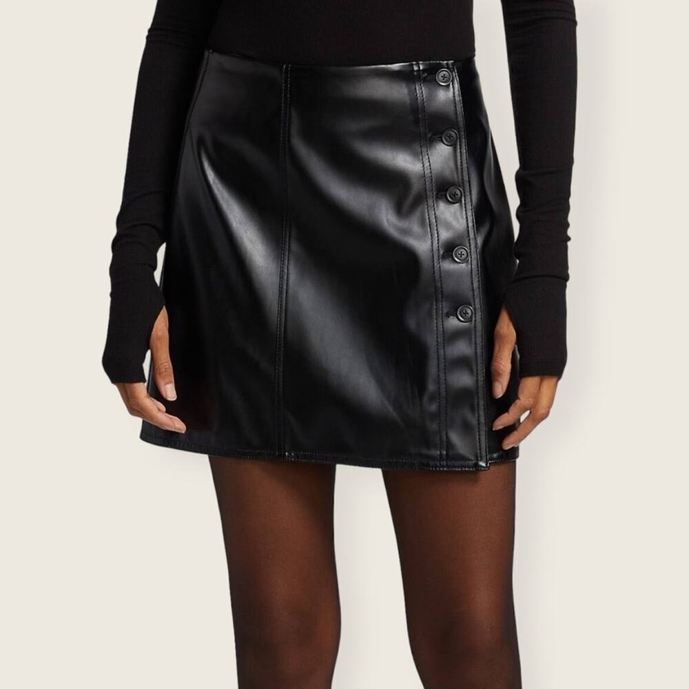 NWOT | ATM | Button Faux Leather Skirt | Black | Size 10